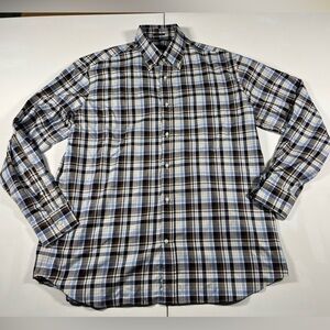 Paul & Shark Yachting Shirt Men’s 44 XL Blue Brown Plaid Button Down Cotton